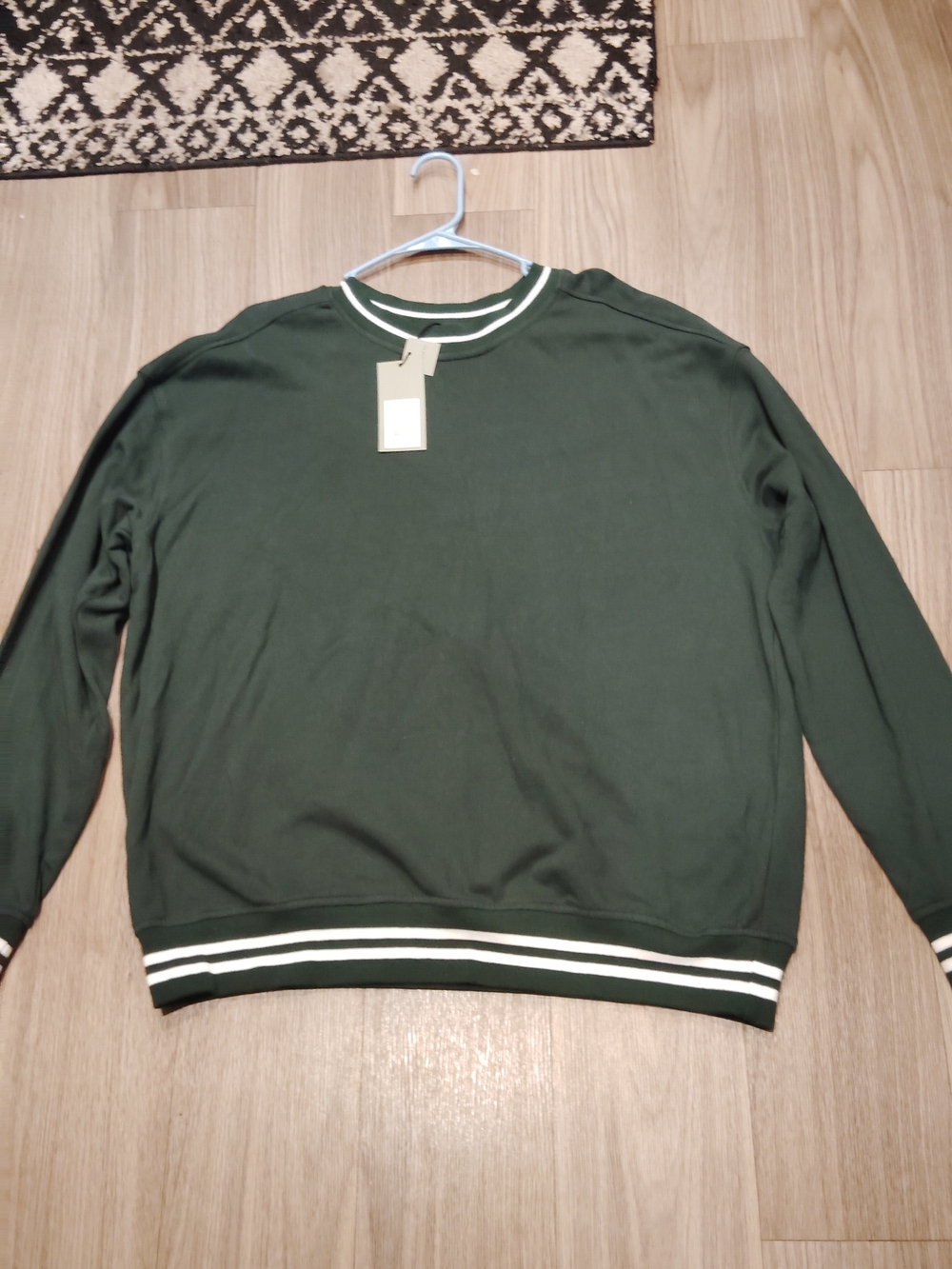 Goodfellow & Co Forest Green Crewneck Sweater with White Stripe Trim